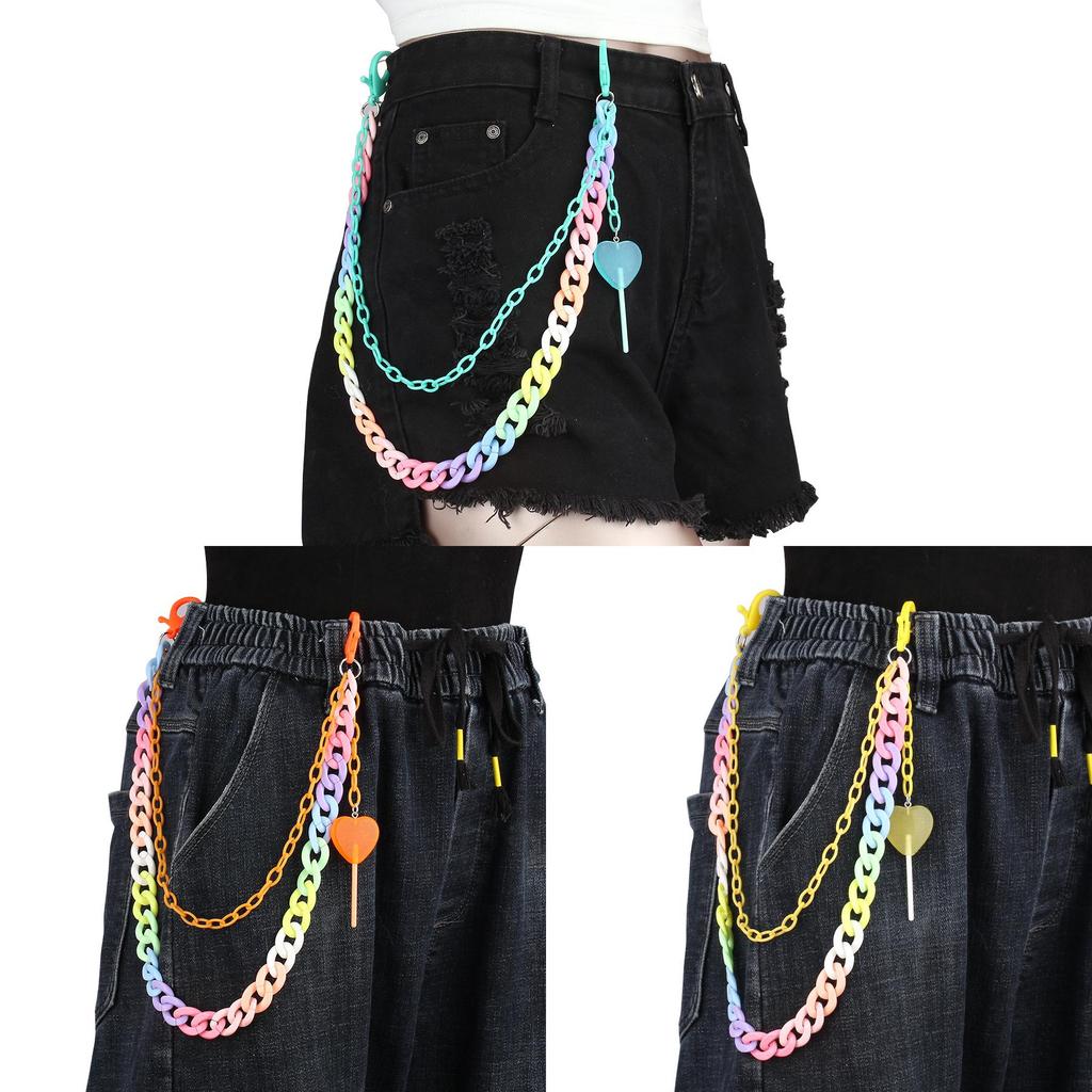 Candy Color Double Layer Resin Belt Chain With Heart Lollipop Decor For Unisex Adults