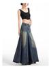Women's Retro High-Waisted Denim A-Line Skirt - Summer, Washed Blue, Knee-Length