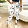 Summer Ladies Geometric Line Printed Sweatpants Loose Fit Drawstring Joggers Elastic Cuff Daily Casual Pants