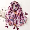 Spain Lovely Polka Floral Line Tassel Viscose Shawl Scarf Lady High Quality Wrap Thin Pashmina Stole Muslim Hijab 180*90Cm