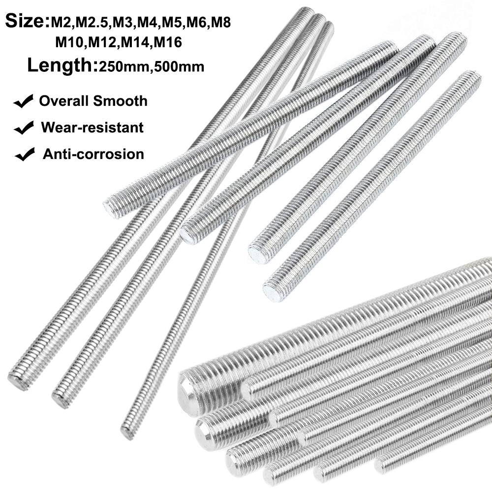 1PCS Threaded Rod 304 Stainless Steel Screw M2 M2.5 M3 M4 M5 M6 M8 M10 M12 M16 M18 M20