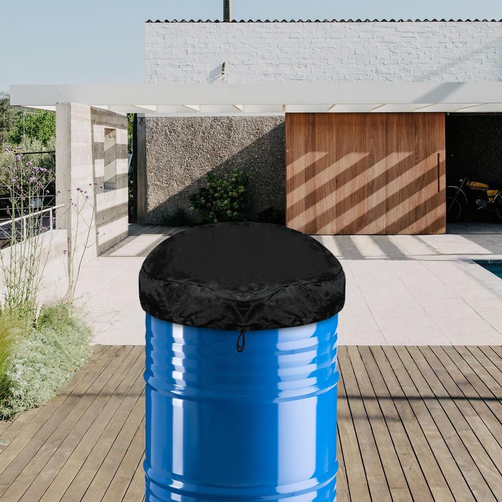 Cost-Effective Heavy-Duty Drum Cover, Adjustable Drawstring Closure, All-Weather for Rainwater Storage & Industrial Use