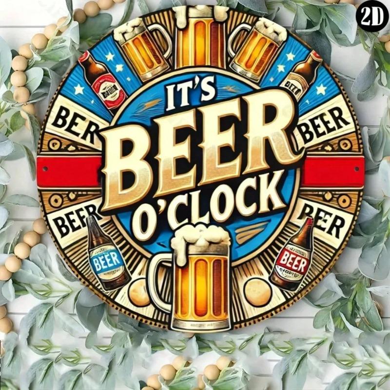 Antique Metal Tin Sign Beer O Clock Wall Decor Kitchen Hanging Art 8x8 Inch