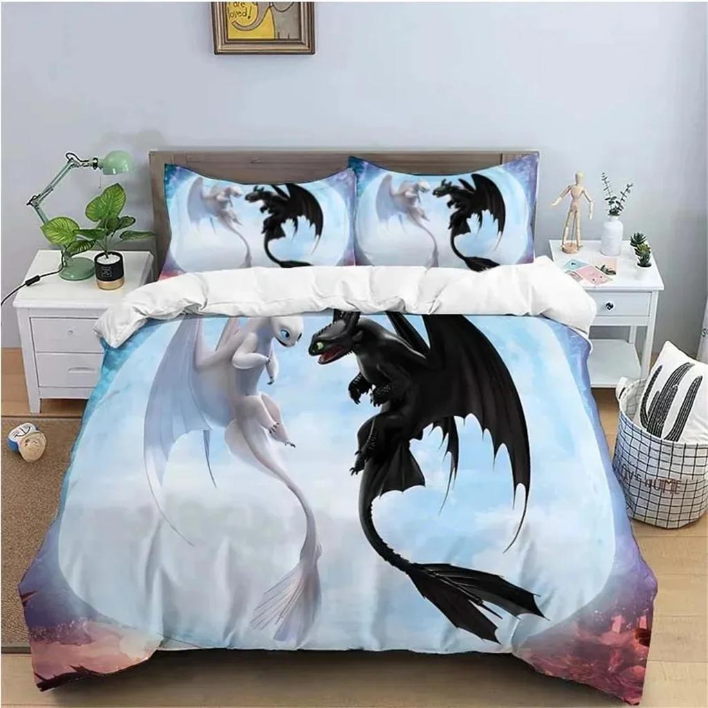 Train Dragon Anime Duvet Cover Pillowcase Comforter Bedding Set Adult Boy Girl Bedroom Decoration Children Single Double Size