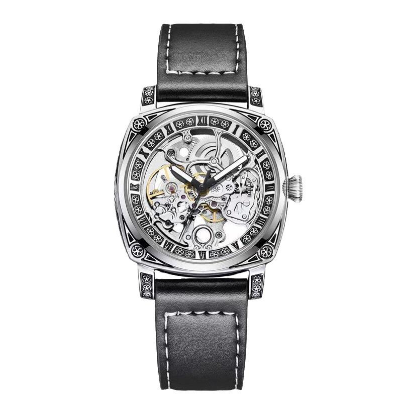 Watch Men'S Mechanical Hollow, Trendy Men'S Automatic Mechanical Watch, Luminous Niche Engraved Watch