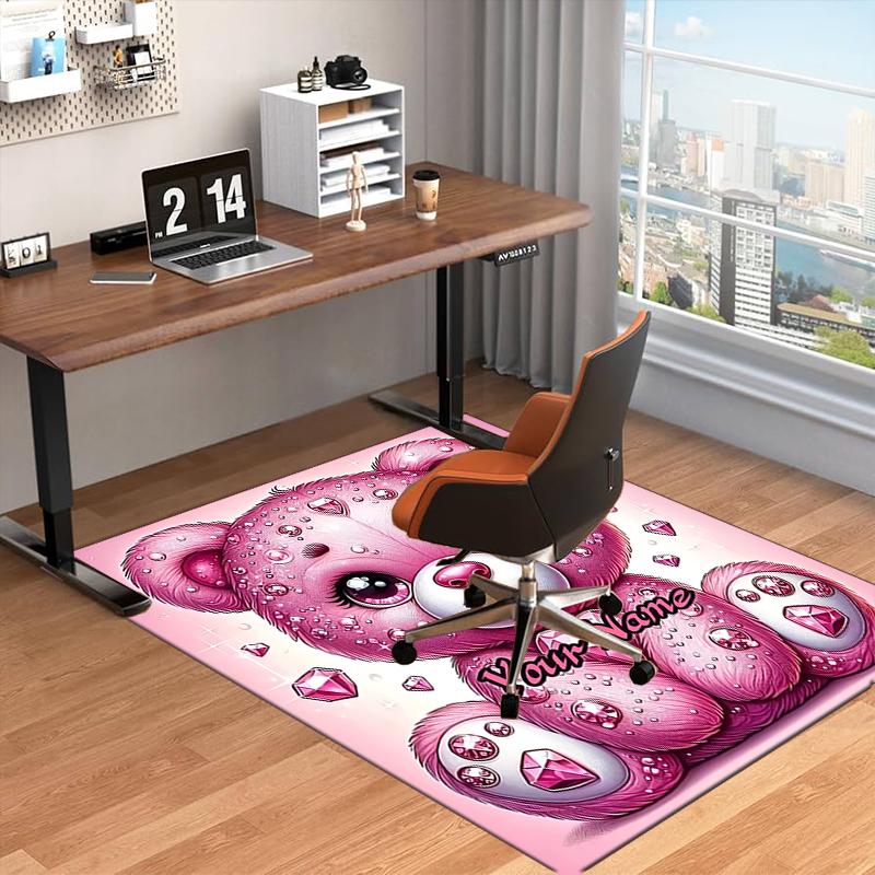 1PC Custom Name Pink Teddy Bear Theme Floor Mat Ideal for Living Room, Game Rooms, Office, Bedroom, Floor Mat Playful Design