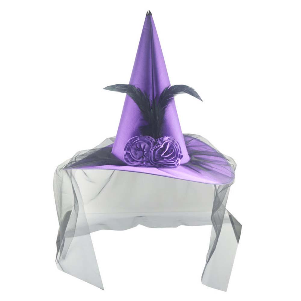 Props Halloween Party Feather Children Men Women Cloth Ruched Witch Hat Pumpkin Cap Wizard Hat