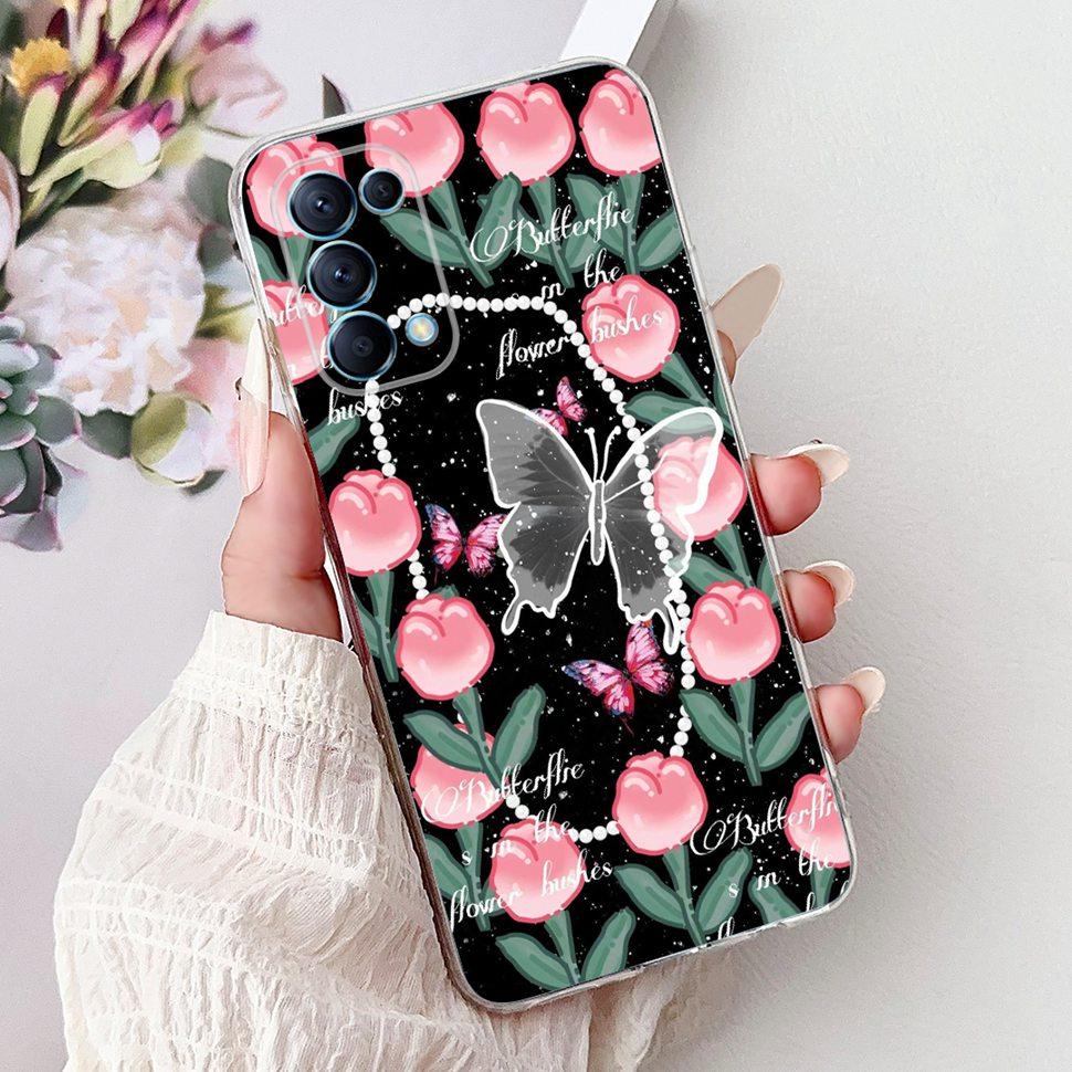 For Oppo Reno5 5G Case Stylish Flower Butterfly Soft Silicone Case For Oppo Reno5 Reno 5 K 5K Cases CPH2145 Cover Coque Bumper