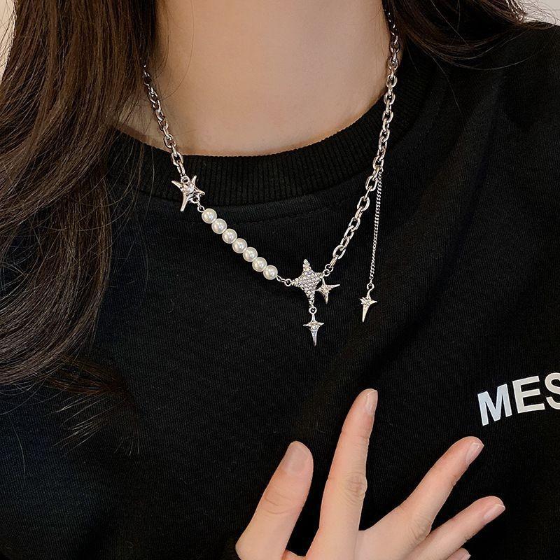 2026 New Gypsy Star Star Splicing Pearl Necklace Women's Niche Stackable Sweater Collarbone Chain Tide