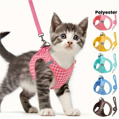 [Plaid Cat Set] Breathable Plaid Pattern Pet Cat Set | Durable Metal Accessories, Reflective Strips, Hand Washable, Polyester, Fits Most Cats