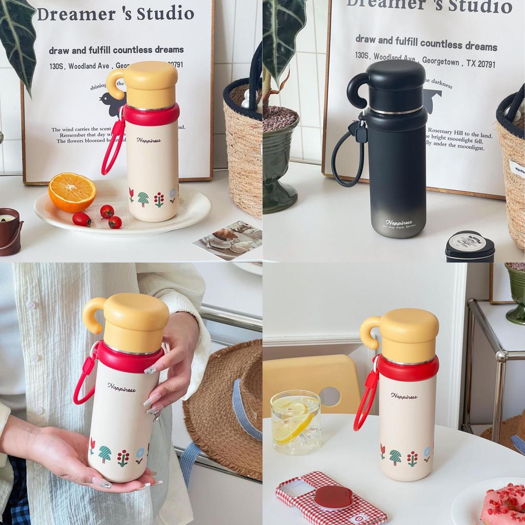 Isolierter Reisebecher mit Tragegurt und Strohhalm für Büro und Außenbereich