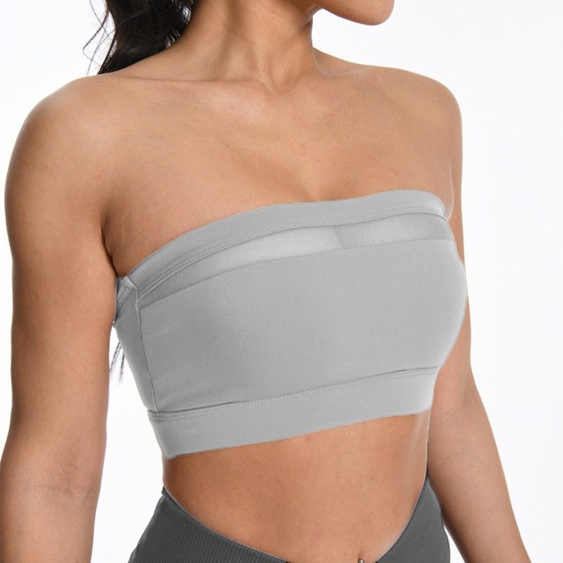 

Mesh Patchwork Yoga Tube Top Women s Non Slip Sexy Disco High-Intensity Sports Intimates Push-up Workout Bra Fashion L Gray(Quality Edition)