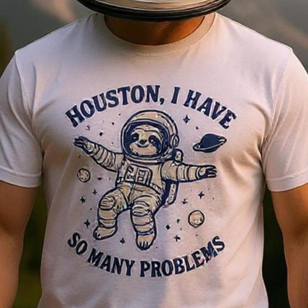 Houston I Have So Many Problems" Vintage Sloth T-Shirt, Funny Graphic Tee, Retro 90s Unisex Adult T-Shirt, Gift for Her & Him,