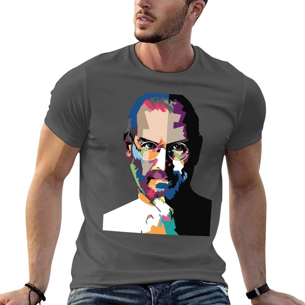 Steve Jobs Portrait Steve Jobs Painting Tshirt Holiday Casual Short Sleeve Top