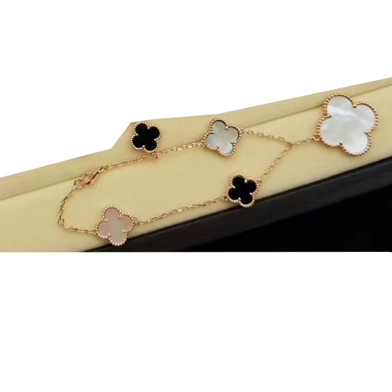 Bransoletka Seiko Wysokiej Jakości V Złoto Czterolistna Koniczyna Rozmiar Asymetryczna Pięciokwiatowa Naturalna Masa Perłowa Bransoletka Damska