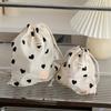 1pc Women's Drawstring Pouch - Beige & Black Heart Pattern Makeup Bag,Large Capacity Travel Organizer with Closure for Cosmetics