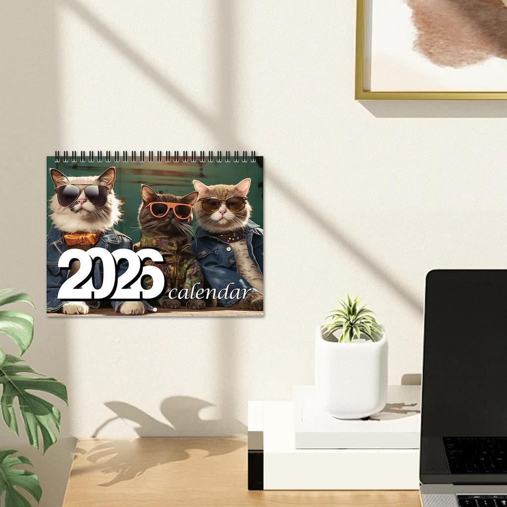 2026 Cat Themed Wall Calendar 12-Month Fashion Cat Decor with Twin-Wire Binding Cute Planner for Home Office & Family Scheduling
