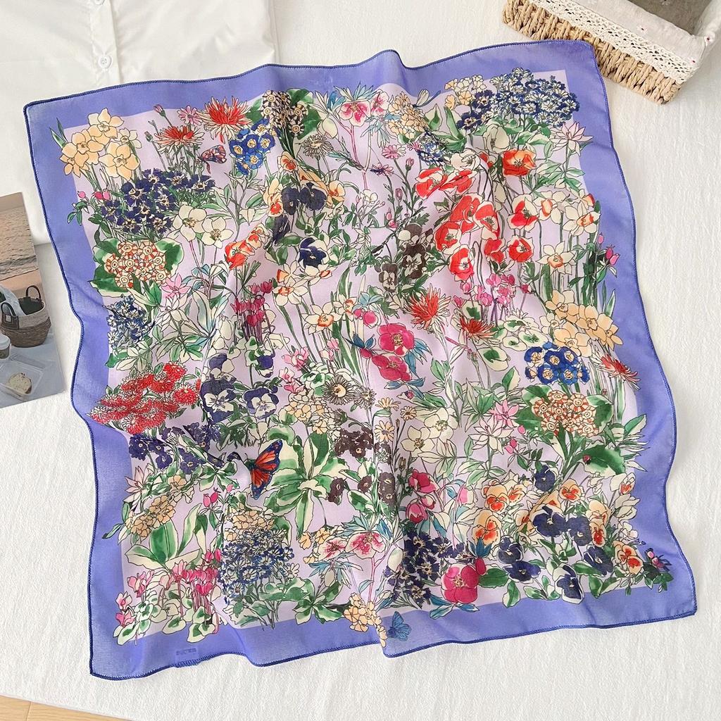 Korean Ins Style Versatile Floral Small Square Scarf For Women