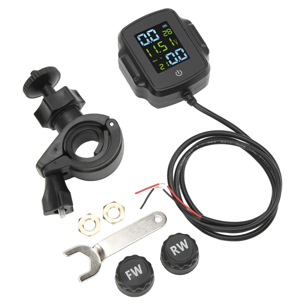 Sistema di Monitoraggio della Pressione degli Pneumatici TPMS per Moto Con 2 Sensori Esterni Sistemi di Allarme Pneumatici Moto Tempo Reale Carica USB 12V