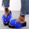 Fashion Summer Fluffy Fur Platform Flip Flops for Women Fashion Pearl Decor Wedges Sandals Woman Thick Sole Non Slip Outdoor Slippers