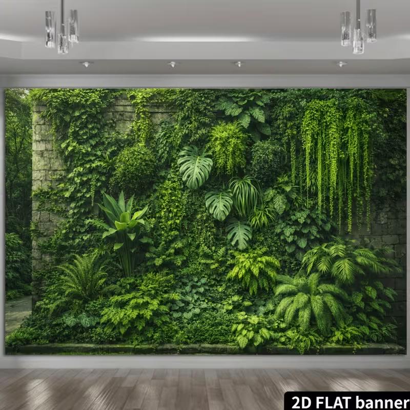2D Rainforest Ivy Fern Moss Stone Foliage Photo Background Cloth 47.2x31.5inch/120*80cm