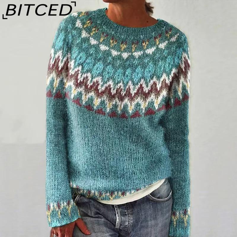 

BITCED Женский свитер - Пуловер вязаный модный оверсайз с круглым вырезом и цветными блоками XXXXXL