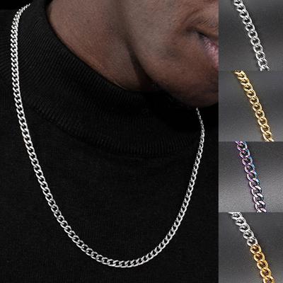 Męski Naszyjnik Łańcuch Kubański 3/5mm 60cm Stal Nierdzewna Minimalistyczny Miedziany Kolor Modne Akcesoria Hip Hop Biżuteria Trendy Prezenty