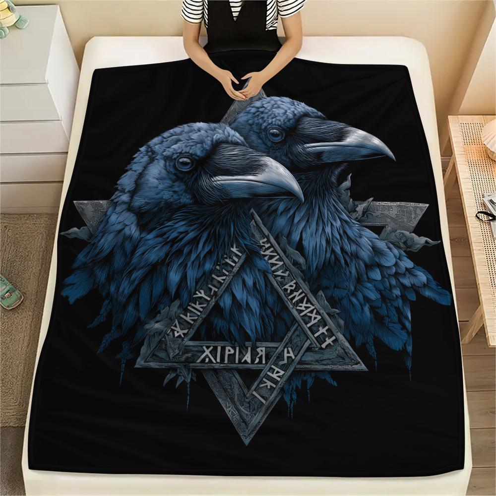 Viking Raven and Warship,pattern Flannel Blanket, High Quality Comfortable for All Seasons, Home Decor, Warmth and Comfort, Perfect for Gifts.