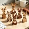 Rustic Christmas Table Decor Wooden Tabletop Decor Reindeer Animal Figurines Farmhouse Style Holiday Window Display Ornaments Tiered Tray Ornaments,