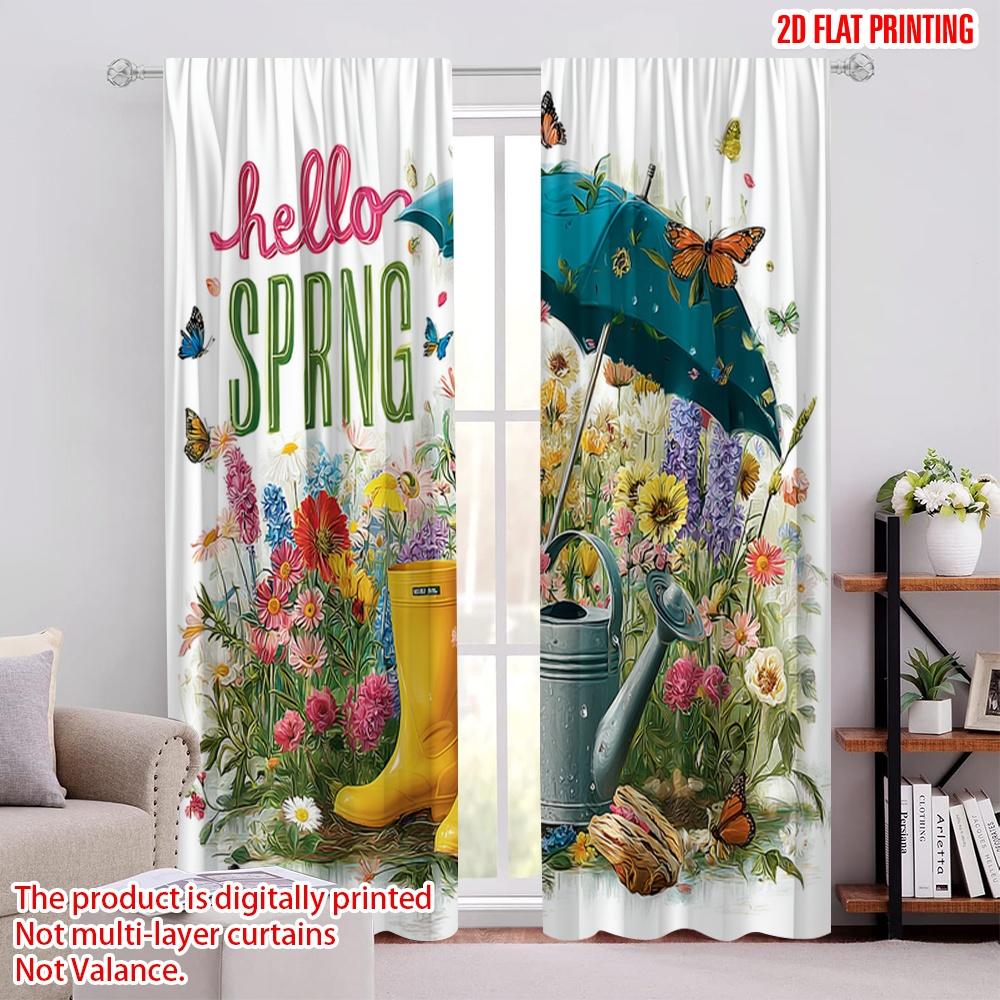 

2pcs,2D plane printing Curtain Fabric Hello Spring Floral & Umbrella Versatile Polyester Fabric (without rod) Decorations 52.50 × 116.00 cm 2 pcs