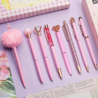 WEMATE Ballpoint Pen Set Blue Black Ink Glittery Cute Pens Metal Diamond Pens Gift for Office Use Pink Oil-Based 8-Piece 0.5mm & - Women, Students,