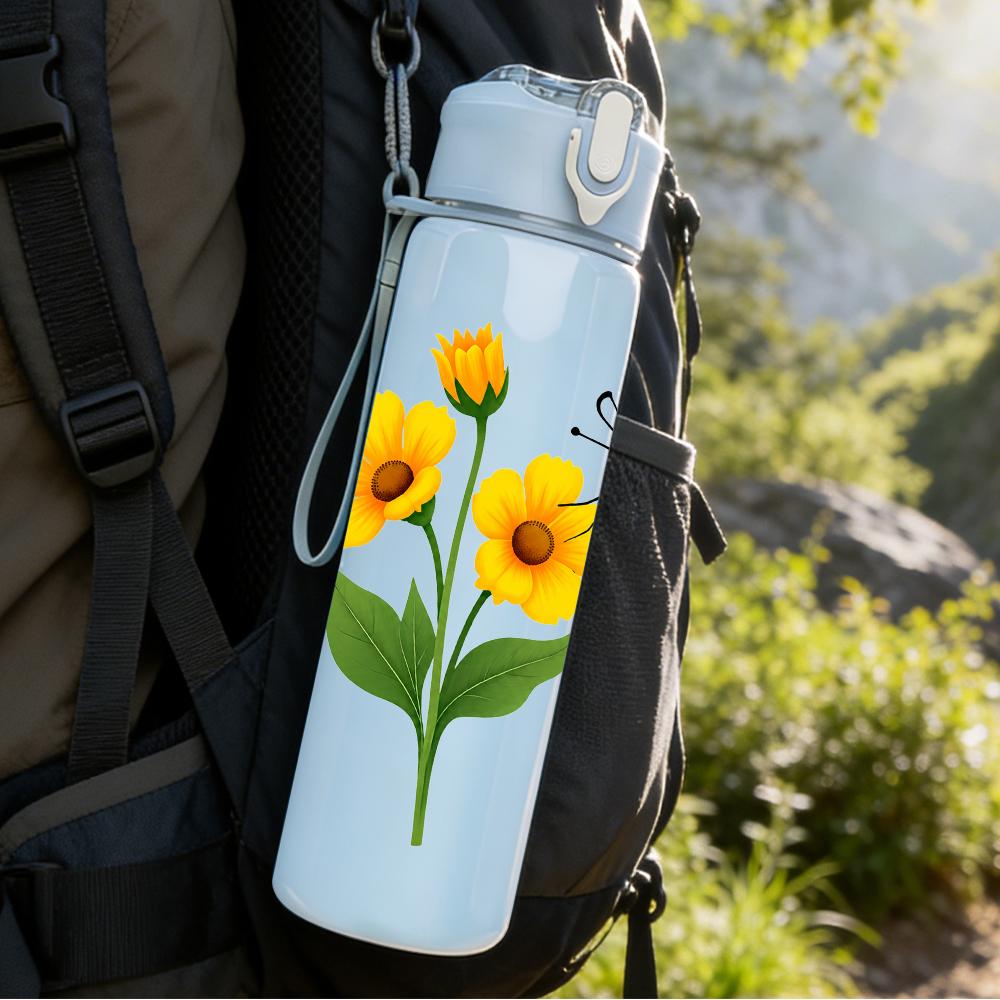 1PC Monarch Daisy Butterfly 750ml Color Plastic Sports Water Bottle Leakproof Flip Straw Lid Suitable for Sports Office Home Use