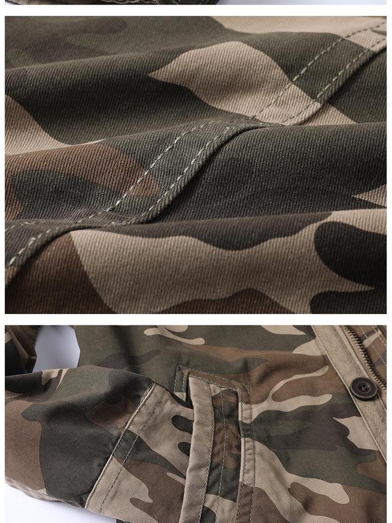 Herren Grün Camouflage Retro Jacke mit Reißverschluss - Lockerer Schnitt, Ideal für Frühling & Herbst