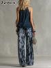 Summer New Sleeveless Vest Top & Printed Wide Leg Pants Chiffon Set