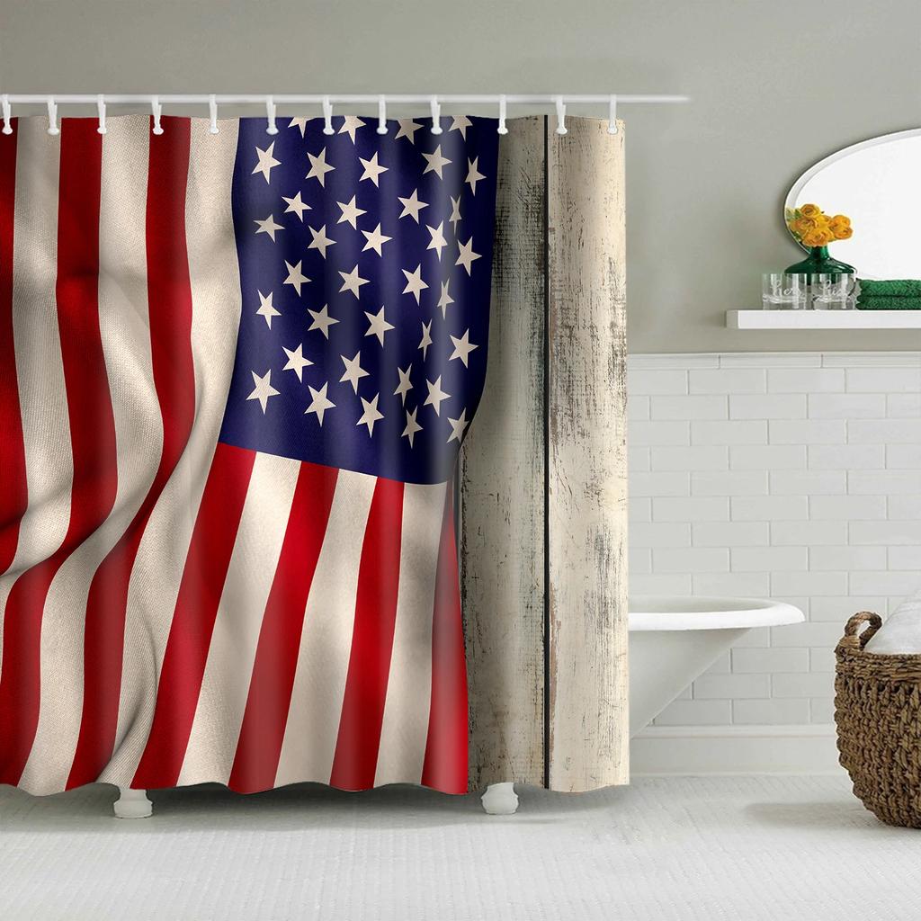 Vintage Style American Flag British Flag Shower Curtains Bathroom Curtain Frabic Waterproof Polyester Bath Curtains with Hooks