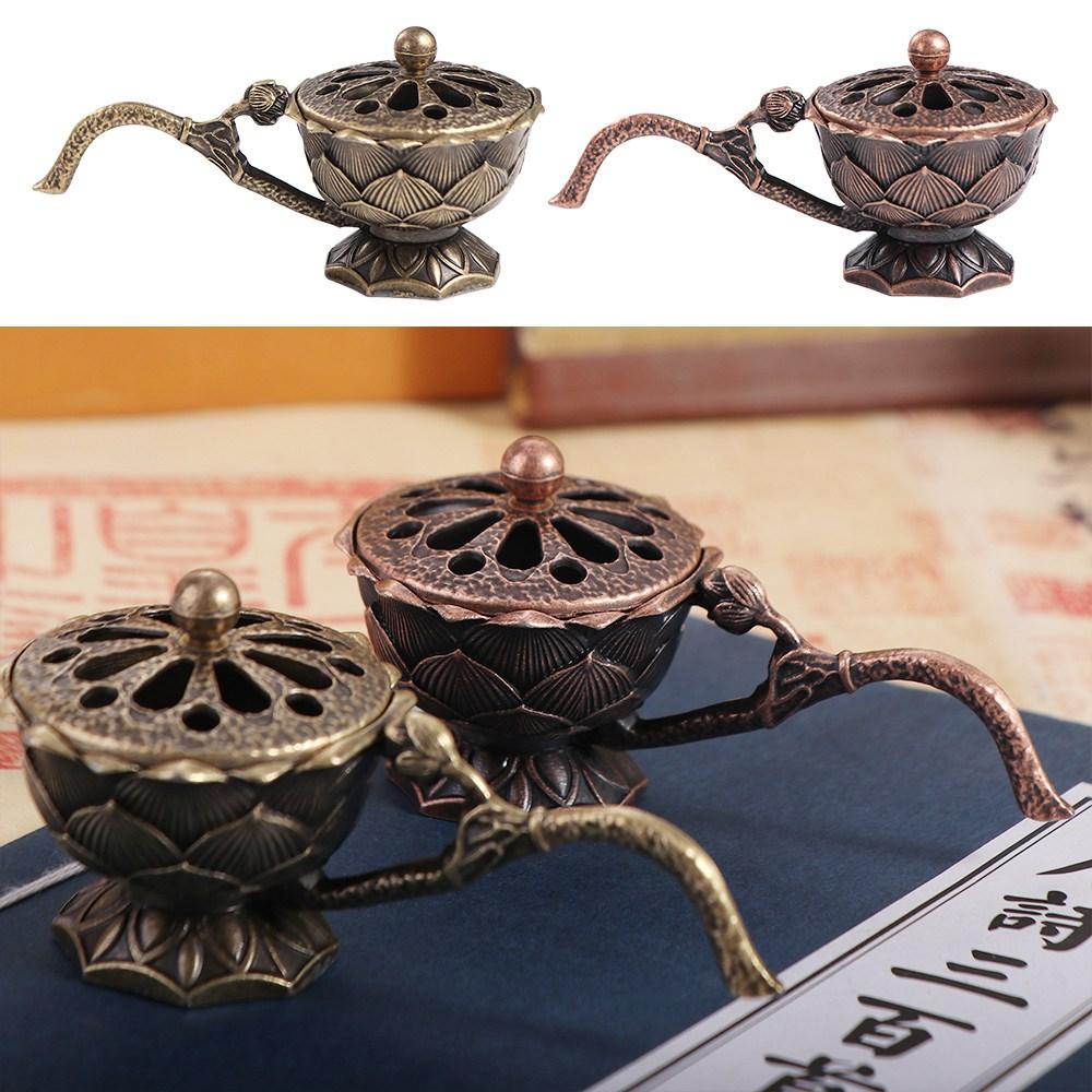 Small Incense Burner Retro Copper Brass Incense Holder Room Decor Lotus Hand Stove  Sandalwood