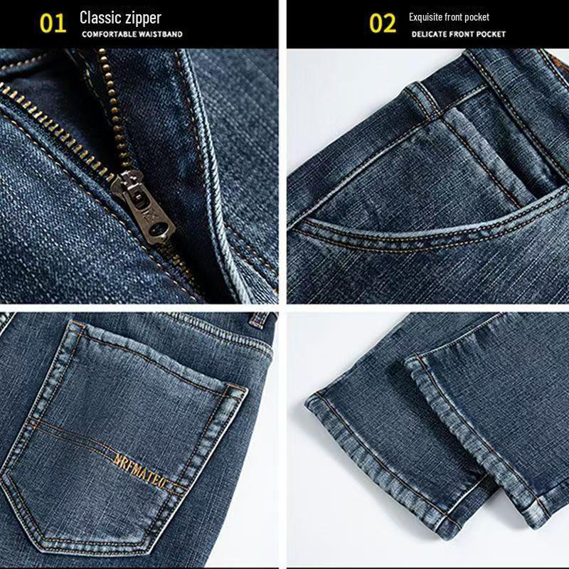 Pánské plus sametové rovné džíny volného střihu se šikmými kapsami – univerzální podzimní/zimní devítibodové kalhoty (Velká velikost k dispozici)