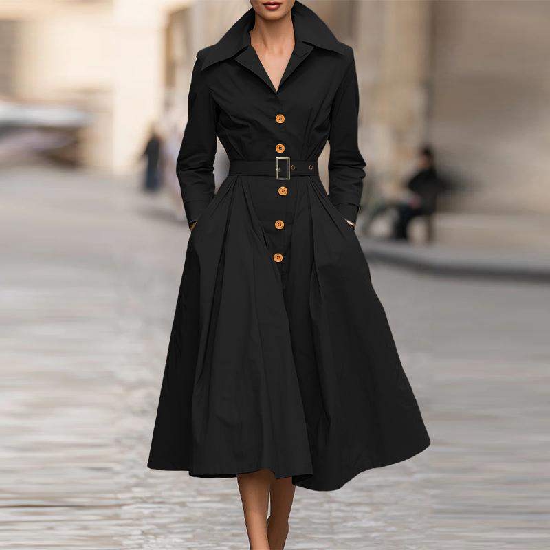 ZANZEA Women Casual Turn Down Collar Long Sleeve Dress S чёрный