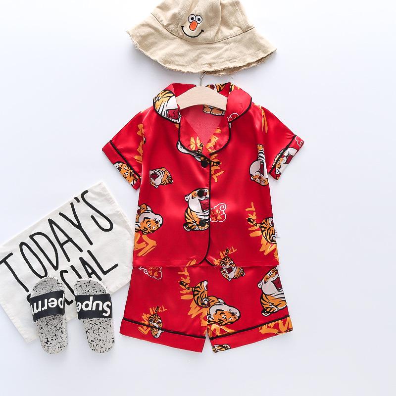 BB58 Mufurui Summer Kids' Silk Bear Cartoon Pajama Short Sleeve Two-Piece Set