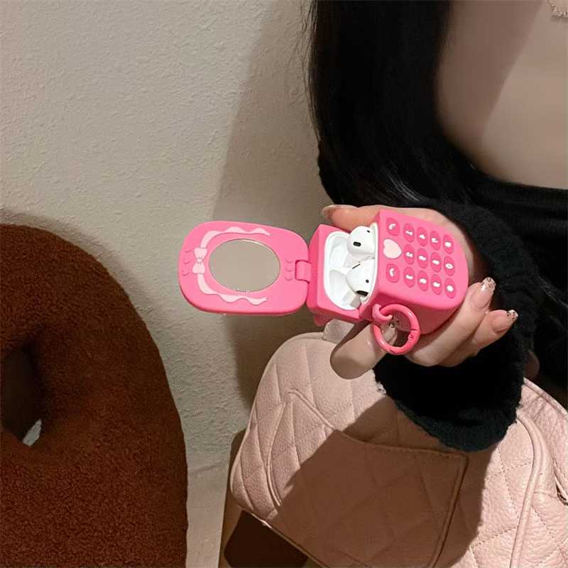Cute Kawaii Cellphone Model Flip Mirror Silicone Earphone Case for Airpods 4 3 1 Pro 3 2 Air Pods Pro2 Pro3 Headphone Cover