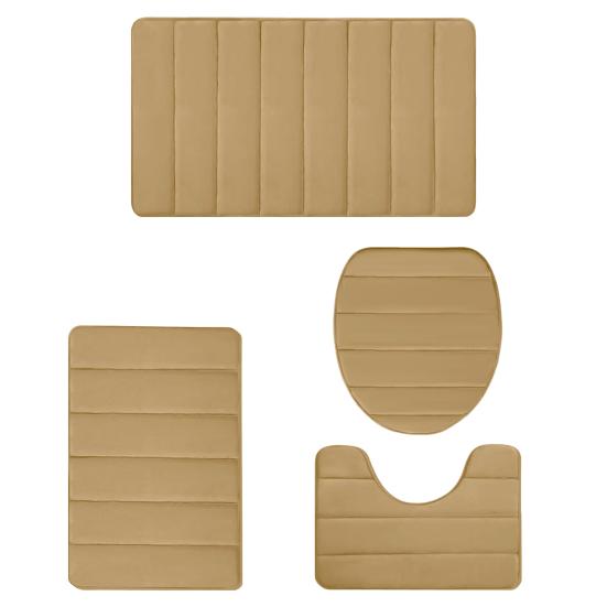 4Pcs/Set Sponge Bathroom Mat Water-Absorbent Bath Rug Non-Slip Machine Washable Floor Mat for Tub Shower Toilet