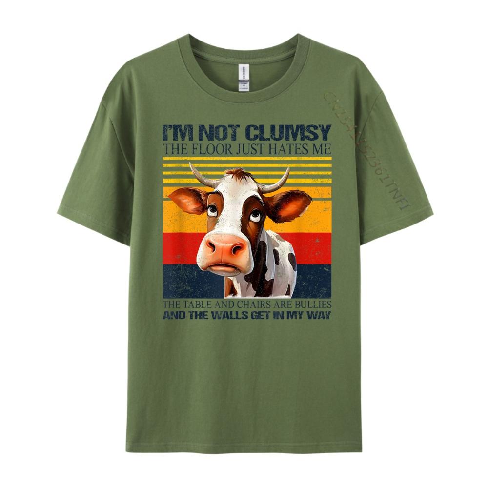 Cow I M Not Clumsy The Floor Just Hates Me The Table Graphic T Shirts Men Cotton Short Sleeve T-Shirt Big And Tall Letter