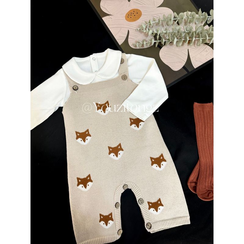 Foreign Trade Children's Clothing, Popular On Instagram, Cute Fox Knitted Overalls, Baby Romper for Spring and Autumn