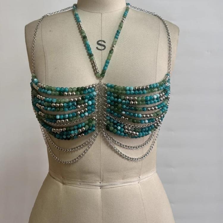 Pearls Body Chain Bra Multilayer Pearls Chest Chains Body Accessories Jewelry for Women Nightclub Raves Body Jewel