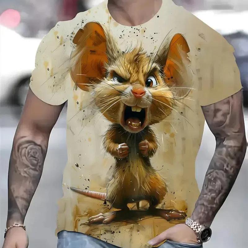 Funny Cat Pattern T-Shirt For Men Personality Animal 3D Printed T Shirts Summer Loose Short Sleeved Tops Casual Round Neck Tees
