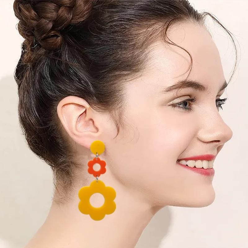 Statement Flower Earrings for Women Comfortable Acrylic Designs Portable Decoration for Bohemian and Retro Styles