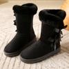 Fashion Hot Sale Shoes for Women Slip On Women' Boots Winter Round Toe Solid Flock Plush Warm Comfortable Low-heeled Mid Calf Snow Boots