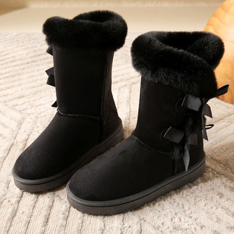 Fashion Hot Sale Shoes for Women Slip On Women' Boots Winter Round Toe Solid Flock Plush Warm Comfortable Low-heeled Mid Calf Snow Boots