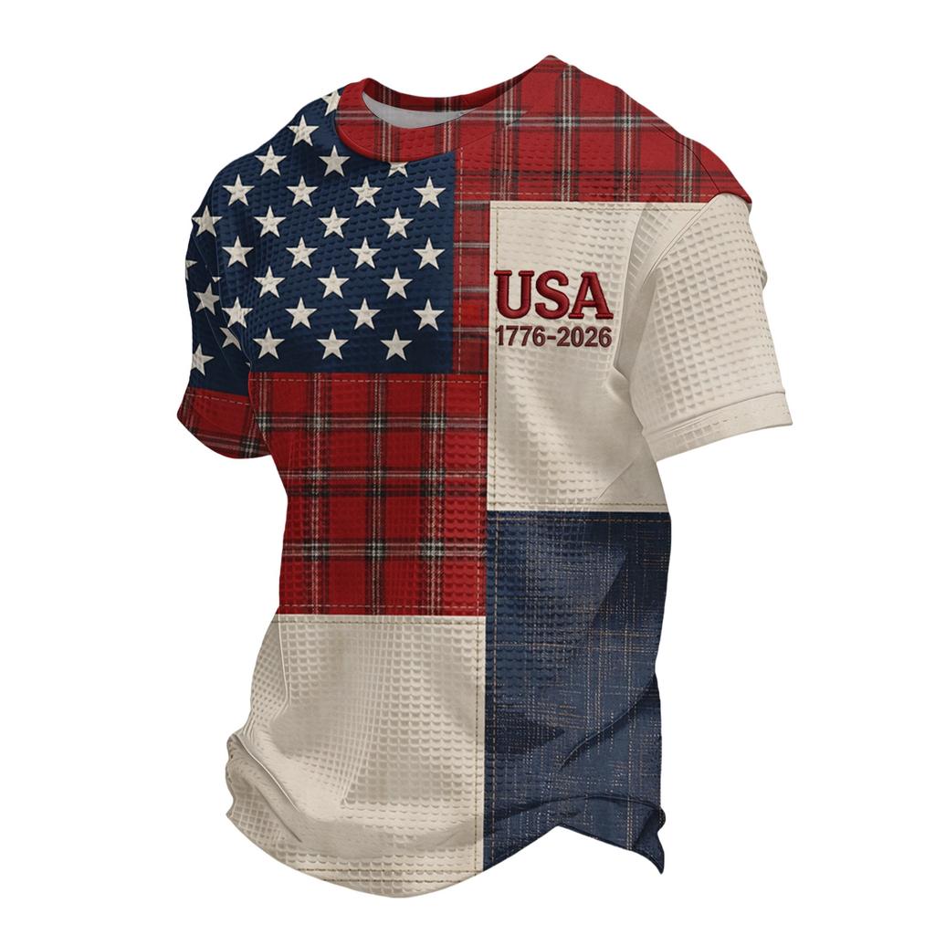 Men's Loose And Casual Flag-print T-shirt, Short Sleeve Shirt