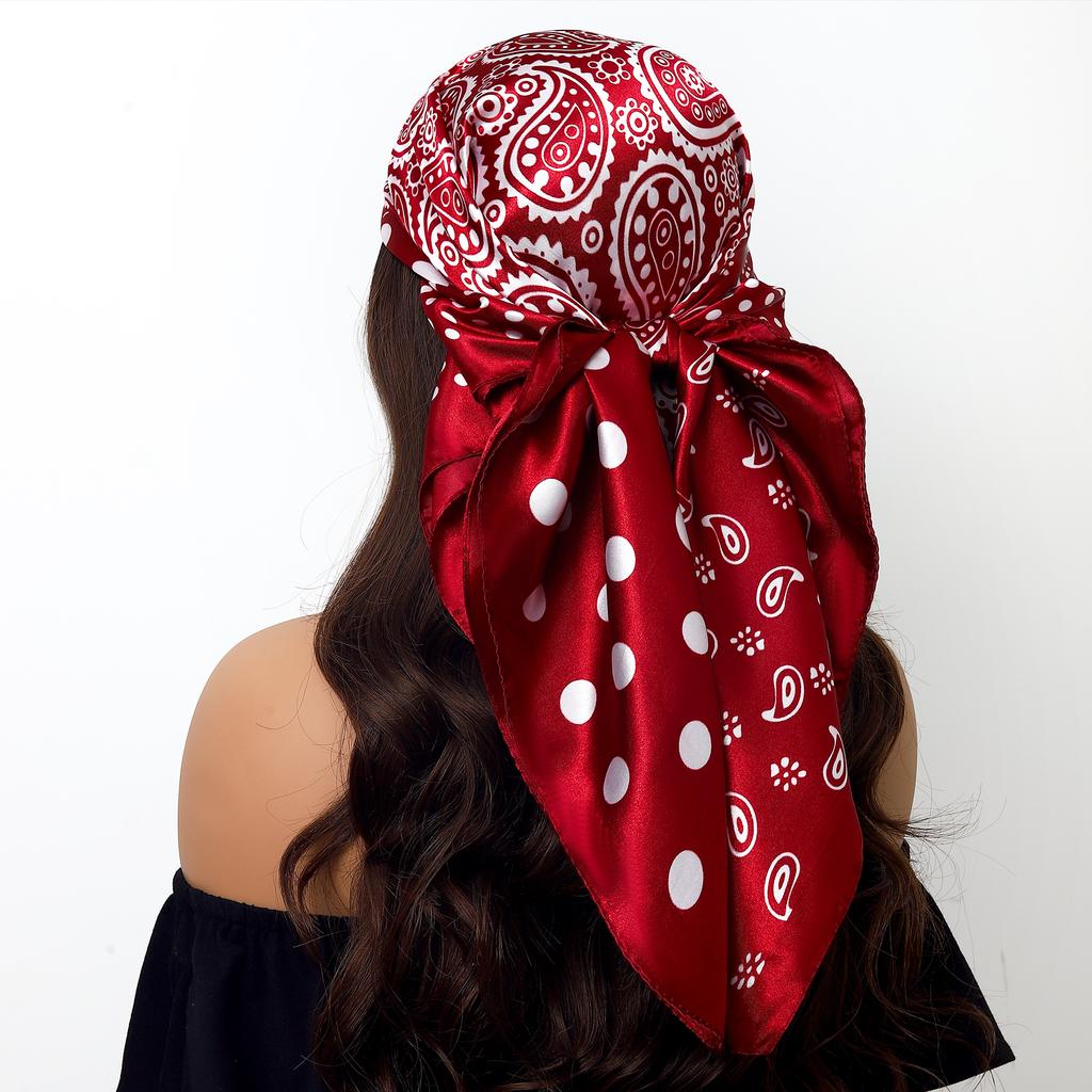 Fashion Square Silk Scarf Women Headband 90*90cm Print Neck Scarfs Office Hair Band Hand Kerchief Female Bandana Headwear